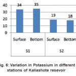 图6:钾石水库不同站钾含量的变化