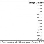 表格1。不同类型废物的能量含量[12,13]。