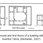 图1-带有传统结构倒塔格里兹的建筑物的地面和楼层的平面（Memarirm，2007）