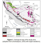 图1:研究区地质图(采用于Shahabpour, 2005)，略有变化。
