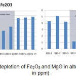 图10:蚀变带中Fe2O3和MgO的化学耗损(垂直轴以ppm表示)