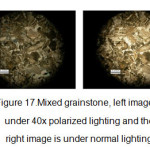 图17.Mixed造粒石，左侧图像低于40倍偏振光，右侧图像正常照明