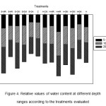 图4.根据评估的治疗方法，不同深度范围内的水含量的相对值