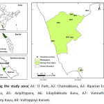 图1帅于研究区（A1：IT Park，A2：Chamakkavu，A3：河岸生态系统，A4：Madayippara，A5：A6：A6：A7：Vannathikanam，A8：Mappittassery Kavu，A9：Vattappoyi Kanam，A9：Vattappoyi Kanam。